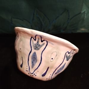 Vintage handmade bowl with crackled production style unique hand thrown glazed